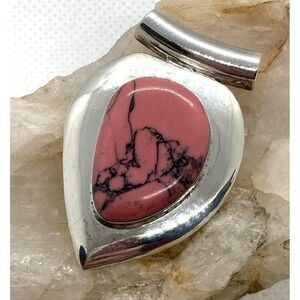 Vintage Mexico Pink Howlite Stone Slide Pendant Sterling 925 Silver 16.7g